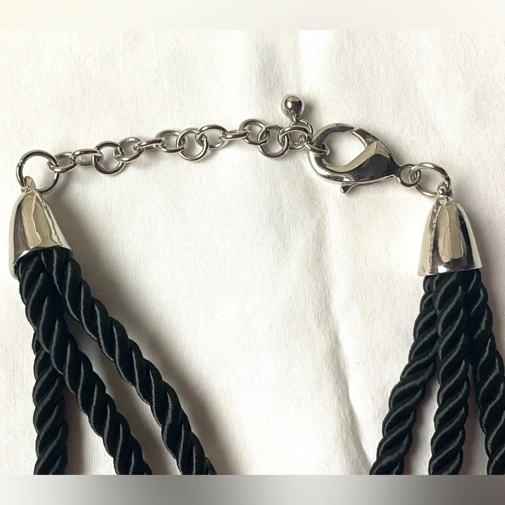 Statement Chunky Multi-Rope Strand Choker Necklace Silver and Gold Metal Rings